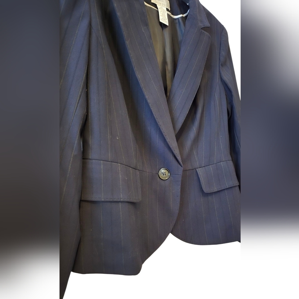 Worthington Petite 2-Piece Navy Pinstripe Pantsuit - Size 14P Vintage - Picture 2 of 8